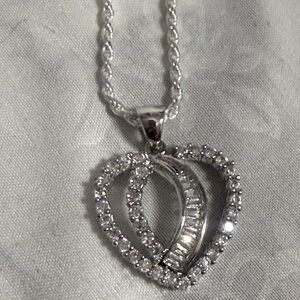 18” 925 Sterling Silver Rope Chain with a CZ Heart Pendant.